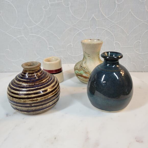 Vintage Pottery Vases 3.5" Brown Green Marble Incaware Ceramic Art Glazed Lot‎ 4 - Picture 10 of 16